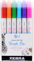 Zebra Pen Funwari Brush Pen, Super Fine Point, Assorted Colors, 6-Pack