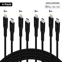 USB C to Lightning Cable [3FT Apple MFi Certified] - 4 Pack, Fast Charging Nylon Braided Cable Compatible with iPhone X/XS Max/XS/XR/8 Plus, iPad, iPod (for use with Type C Chargers) - Black