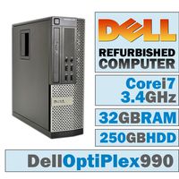 Dell OptiPlex 990 SFF/Core i7-2600 Quad @ 3.40 GHz/DVI Graphics Card/32GB DDR3/250GB HDD/DVD-RW/WINDOWS 10 PRO 64 BIT