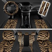 Beige Black Zebra Animal Print Full Seat Cover Set Fits Car Truck Van SUV- 12 PC