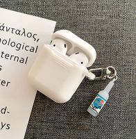 UR Sunshine AirPods Case, Creative Candy Color Soft TPU Silicone Case Cover Protective Skin for AirPods with Drink Coconut Juice Bottle Decoration Pendant Keychain-White