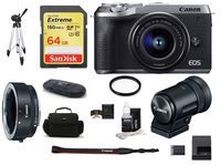 Canon EOS M6 Mark II Mirrorless Digital Camera (Silver) with EF-M 15-45mm Lens and EVF-DC2 Viewfinder (Black) Bundle, Includes: Canon EF-M Lens Adapter Kit + SanDisk 64GB Extreme Memory Card (9 items)