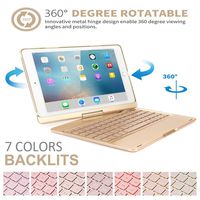 TechCode iPad Air Bluetooth Keyboard Cover, 7 Color Backlit Wireless Bluetooth Keyboard Case with 360 Degrees Rotate Folio Slim Smart Flip Protective Shell Auto Sleep/Wake for 9.7 inch iPad air, Gold