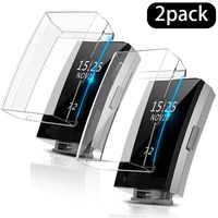 GONJOY Compatible with Fitbit Charge 3 Screen Protector,Clear Soft Slim Chargeable Protective Case Soft & Full Cover Shell Fitbit Charge 3/Charge 3 SE (2 Transparent Pack Set)