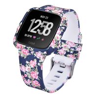 CAGOS Compatible Fitbit Versa/Versa Lite Bands for Women Men- Silicone Strap Replacement Bands Bracelet Wristband with TPU Protective Case for Fitbit Versa Smartwatch (Midnight Blue Rose, Small)