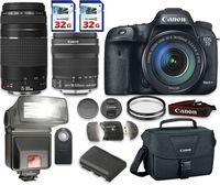 Canon EOS 7D Mark II DSLR Camera Bundle with Canon EF-S 18-135mm f/3.5-5.6 IS STM Lens + Canon EF 75-300mm f/4-5.6 III Lens + 2pc 32 GB SD Card + Card Reader + Flash