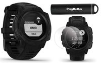 Garmin Instinct Tactical (Black) Outdoor GPS Watch Power Bundle | with HD Screen Protector Film Pack & PlayBetter Portable Charger | US Military 810G, Reinforced Housing, Stealth Mode, HR, TracBack