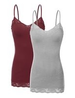 RT1004 Pack Ladies Adjustable Spaghetti Strap Lace Tunic Camisole 2Pack-HE.Gry/Burgundy S