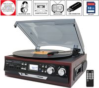 Boytone BT-17DJM-C 3-Speed Stereo Turntable, 2 Built in Speakers Digital LCD Display AM/FM, USB/SD/AUX+ Cassette/MP3 & WMA Playback /Recorder & Headphone Jack + Remote Control (Certified Refurbished)