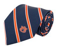 NCAA Auburn Tigers Mens Woven Silk Thin Stripe Collegiate Logo Tie 2, Navy and Orange, One Size