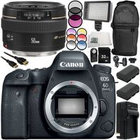 Canon EOS 6D Mark II DSLR Camera with EF 50mm f/1.4 USM Lens 13PC Accessory Bundle - Includes 32GB SD Memory Card + 2X Replacement Batteries + More - International Version (No Warranty)