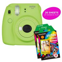 Fujifilm Instax Mini 9 Instant Camera Includes 2 Rainbow Film Packs (20 Photo Sheets Total) | Selfie Mirror, Auto Lens & Light Exposure Setting (Lime Green)