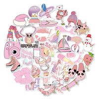 Cute Vsco Stickers for Water Bottles, 35 Pack Waterproof Laptop Stickers Trendy Aesthetic Stickers for Guitar, Laptop, Luggage, Skateboard, Stickers for Kids, Girls (Pink)