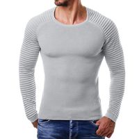 BIKETAFUWY Men's Cable Knit Sweater Tops, Man Striped Pleated Long Sleeve Crew Neck Jumper Pullover Sweatshirt Gray