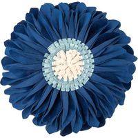 JWH Handmade 3D Flower Accent Pillow Round Sunflower Cushion Decorative Shell with Pillow Insert Home Sofa Bed Living Room Decor Gift 12 Inch / 30 cm Velvet Navy Blue