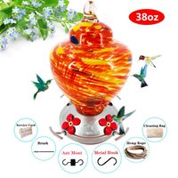 ShinyArt Hummingbird Feeder for Outdoors - Hand Blown Glass, 38 Ounces Nectar Capacity, Red Clouds, Including Ant Moat, Metal Hook, Hemp Rope, Brush, Cleaning Rag and Service Card