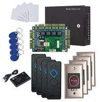 4 Doors IP Based Security Access Control Kit with Metal Case 110V Power Box RFID Reader+Infrared Exit Button+Desktop Enroll Reader+RFID Keychains/Cards Phone APP remotely Open Door