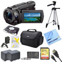 Sony FDRAX33 FDR-AX33 FDR-AX33/B AX33 4K HD Video Recording Handycam Camcorder Bundle 2 High Capacity Spare Batteries, 64GB SDXC Memory Card, Full Sized Tripod, Deluxe Case, AC/DC Charger & More