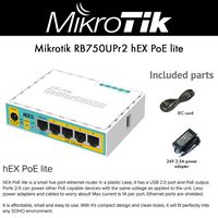 Mikrotik RouterBoard RB750UPr2 hEX PoE lite is a Small 5 Port Router, 1 USB 2.0 Port and PoE Output. Ports 2-5 can Power Other PoE Capable Devices with The Same Voltage as Applied to The Unit
