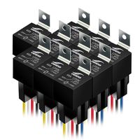 10 PACK 5 PIN SPDT Automotive Waterproof Relay Set Heavy Duty 40/30 AMP 12V DC Wiring Harness Set Relays w/Interlocking Block Socket Holder + 16 Gauge Pigtails AWG Wire Harness