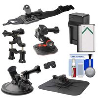 Essentials Bundle for Sony Action Cam HDR-AS50, AS200, AS300, FDR-X1000V & X3000 Camcorder with Bike Handlebar, Curved Helmet, Arm, Car Mounts + Battery & Charger + Kit