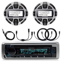 Kenwood Marine Motorsports Boat Yacht in-Dash Single DIN CD Bluetooth UBS AUX Receiver, 2X Kenwood Digital LCD Display Wired Remote, 40" AM/FM Antenna, Y-Cable Adapter, 2X 7-Meter 22 Ft Extension