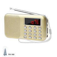 LEFON Mini Digital AM FM Radio Media Speaker MP3 Music Player Support TF Card/USB Disk with LED Screen Display and Emergency Flashlight Function (Gold-Upgraded)