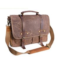 Mens Messenger Bag Vintage Waxed Canvas Leather Briefcase Bag