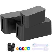 3 Sets Cable Management Box Organizer, 6 Reusable Wire Ties, 2 Cable Clips 2 Baby Safety Locks, Power Strips Hider Cord Storage, Home Office Electric Wires & Surge Protector Cover (Black)