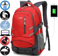 Backpack Bookbag For School Student College Business Travel with USB Charging Port Fit Laptop Up to 15.6 Inch Night Light Reflective Anti theft (Red)
