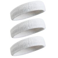 BEACE Sweatbands Sports Headband/Wristband for Men & Women - 3PCS / 6PCS Moisture Wicking Athletic Cotton Terry Cloth Sweatband for Tennis, Basketball, Running, Gym, Working Out (01-3PC-3White-2)