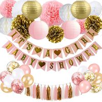 Baby Shower Decorations for Girl - Pink and Gold Baby Shower Decoration It's A girl & Baby Shower Banner with Paper Lantern Pompoms Flowers Honeycomb Ball Balloons Foil Tassel