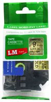 LM Tapes - Brother PT-1280 3/8" (9mm 0.35 Laminated) Black on Gold Compatible TZe P-touch Tape for Brother Model PT1280 Label Maker with FREE Tape Guide Included