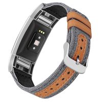 Jobese for Fitbit Charge 2 Bands, Soft Classic Canvas Fabric Straps with Genuine Leather Bands with Metal Connector for Fitbit Charge 2 Fitness Tracker, Gray