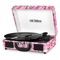 Victrola Vintage 3-Speed Bluetooth Suitcase Turntable with Speakers, Pink Camo