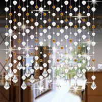 Paymenow Glass Crystal Beads Curtain Window Door Curtain Passage Home Party Wedding Backdrop Divider Panel Room Decor (D)