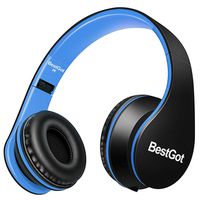BestGot Wired Kids Headphones for Kids Boys Adult with Microphone in-line Volume Included Cloth Bag Foldable Headset with 3.5mm Plug Removable Cord (Black/Blue)