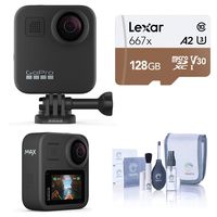 GoPro MAX Waterproof 360 Camera + Hero Style Video with Touch Screen, Spherical 5.6K30 UHD Video 16.6MP 360 Photos Bundle with 128GB microSD Card, Cleaning Kit