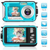 Waterproof Digital Camera Full HD 2.7K 48 MP Underwater Camera Video Recorder Selfie Dual Screens 16X Digital Zoom Flashlight Waterproof Camera for Snorkeling