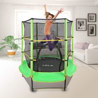 LBLA Kids Trampoline, 55" Mini Trampoline for Kids with Enclosure Net and Safety Pad, Heavy Duty Frame Round Trampoline with Built-in Zipper for Indoor Outdoor (Green)