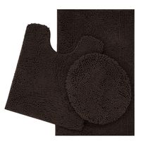 ITSOFT 3pc Non-Slip Shaggy Chenille Bathroom Mat Set, Includes U-Shaped Contour Toilet Mat, Bath Mat and Toilet Lid Cover, Machine Washable, Chocolate Brown