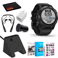 Garmin Fenix 6 Pro (47mm, Black/Black Band) Premium Multisport GPS Watch, Features Mapping, Music, Pace Guidance and PulseOx, Bundled w/Headphones,Charging Stand Fitness Suite & USB Adapters