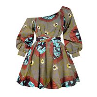 Rebecca Women's Sexy One Shoulder Oblique Neck Short Dresses African Floral Print Dress Yellow