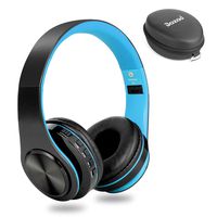 Dozod Bluetooth Over Ear Headphones, Wireless Foldable Hi-Fi Deep Bass Headset with Mic, Wired/SD Card Headphone with Volume Control for iPhone/iPad/Samsung/PC (Black/Blue)