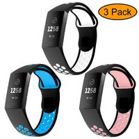 Neitooh 3 Packs Bands Compatible with Fitbit Charge 3/Charge 3 SE for Women and Men,Soft Silicon Waterproof Replacement Sports Strap with Breathable Holes