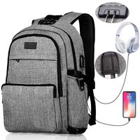 School Backpack, Slim Anti Theft Waterproof Casual Rucksack with USB Charging & Earphone Port Fit 15.6/17 inch Notebook, Durable Outdoor Daypack for Men Women Boys Girls- Gray