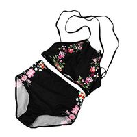 Boomboom Women Geometric Printed Push-up Padded Bra Bikini Swimsuits Set (L, Black)