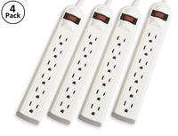 4-Pack 6 Outlet Power Strip with 3 Foot Extension Cord