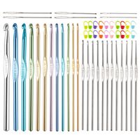 Crochet Hooks 51 Packs set,BCMRUN 12 Packs letter sizes (B、C、D、E、G、7、H、I、J、K、L) stainless steel hooks Large-eye Blunt Needles Plastic Split Ring Markers with Purple Bag