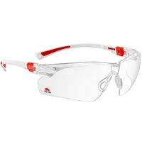 NoCry Safety Glasses with Clear Anti Fog Scratch Resistant Wrap-Around Lenses and Non-Slip Grips, UV Protection. Adjustable, White & Red Frames